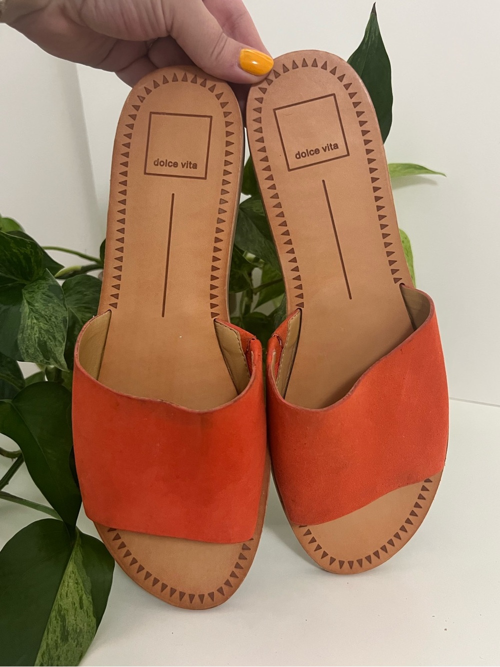 Dolce Vita Leather Suede Orange Sandals, Size 8.5